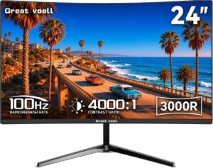 Great voell 24 Inch Curved Monitor,FHD(1920 x1080), 100Hz