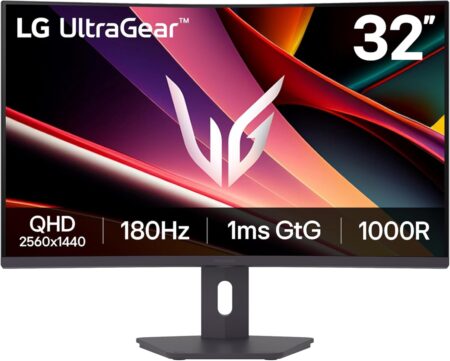 LG 32G600A-B 32-inch Ultragear QHD (2560 x 1440) Curved Gaming Monitor, 180Hz,